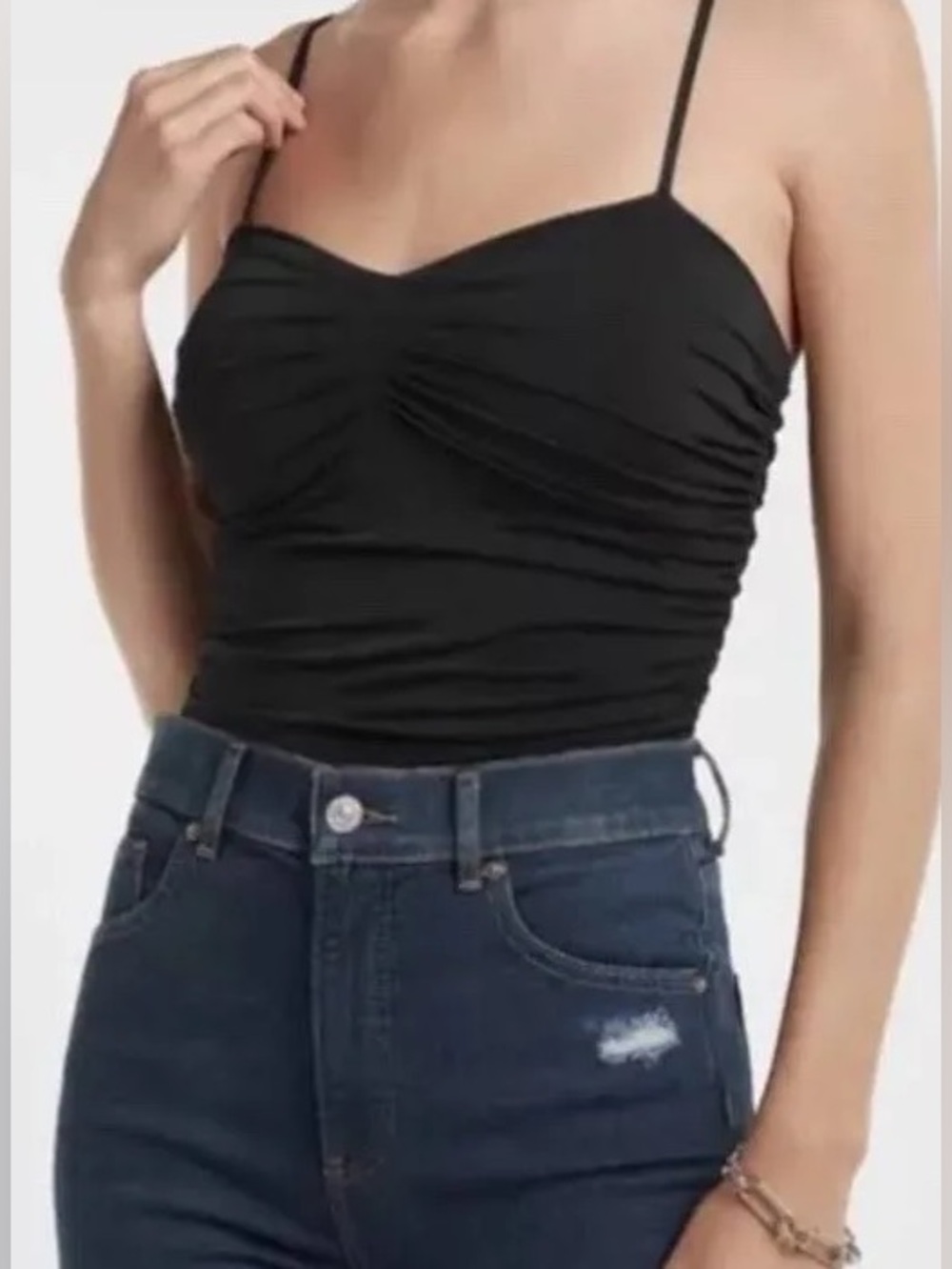 NWT Express Black Ruched Spaghetti Strap Bodysuit
